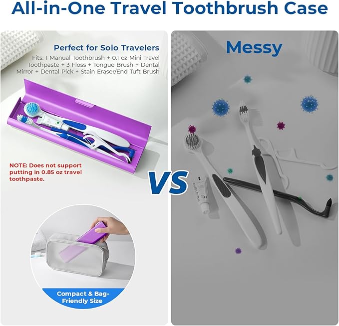 Wider Aluminum Toothbrush Travel Case, Portable Travel Toothbrush Holder, Durable Manual Toothbrush Box Container for Traveling, Bathroom, Camping, Business Trip-Not for 0.85oz Toothpaste, Purple