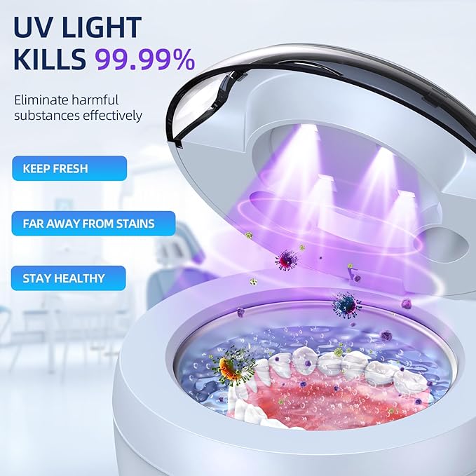 Ultrasonic Retainer Cleaner, Retainer Cleaner Machine for Dentures, Mouth Guards, Braces, Toothbrush Heads, Jewelry with 200ML Capacity, 45kHz Retainer Cleaning, 4 Modes for Appliances, Blue