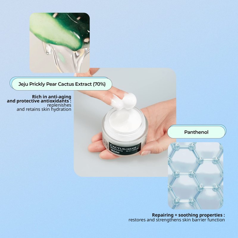 YADAH Cactus Cream 1.69 Fl.Oz. – Facial Hydrating Moisturizer Forming Moisture Barrier for Sensitive Dry Skin