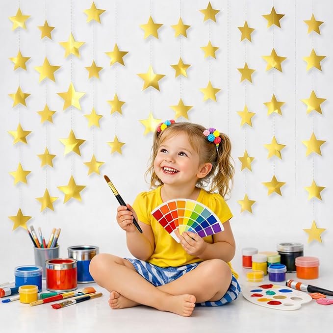 JOYIT 78ft Gold Star Garland – 6 Pack Shiny Party Decorations Banners for Birthday, Wedding, Baby Shower, Graduation & Holiday Backdrops (Gold Star)