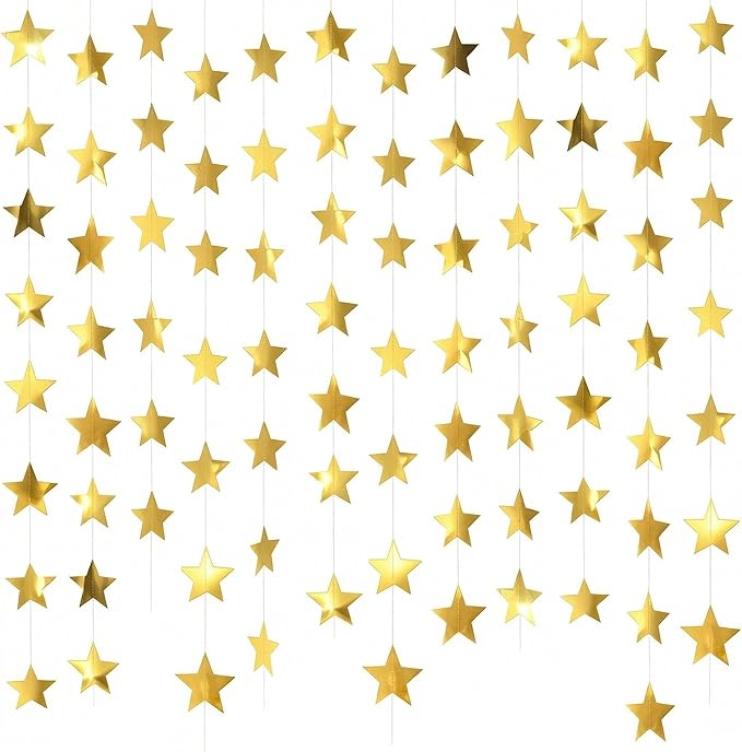 JOYIT 78ft Gold Star Garland – 6 Pack Shiny Party Decorations Banners for Birthday, Wedding, Baby Shower, Graduation & Holiday Backdrops (Gold Star)