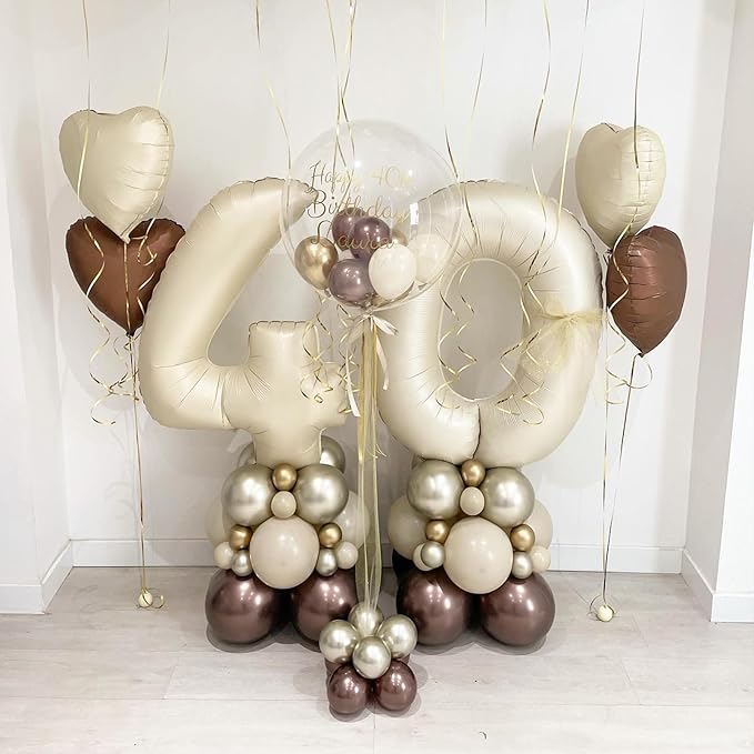 Number 0 Balloon Beige,40 Inch Large Cream Foil 0 Helium Balloons for Boys Girls Birthday Anniversary Decorations