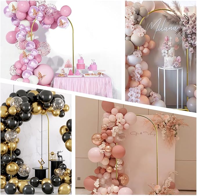 Metal Arch Backdrop Stand and Cover Set, 6FT White Reusable Spandex Fitted Backdrop Cover and Gold Wedding Arch Frame for Baby Shower, Birthday, Parties Decoration.