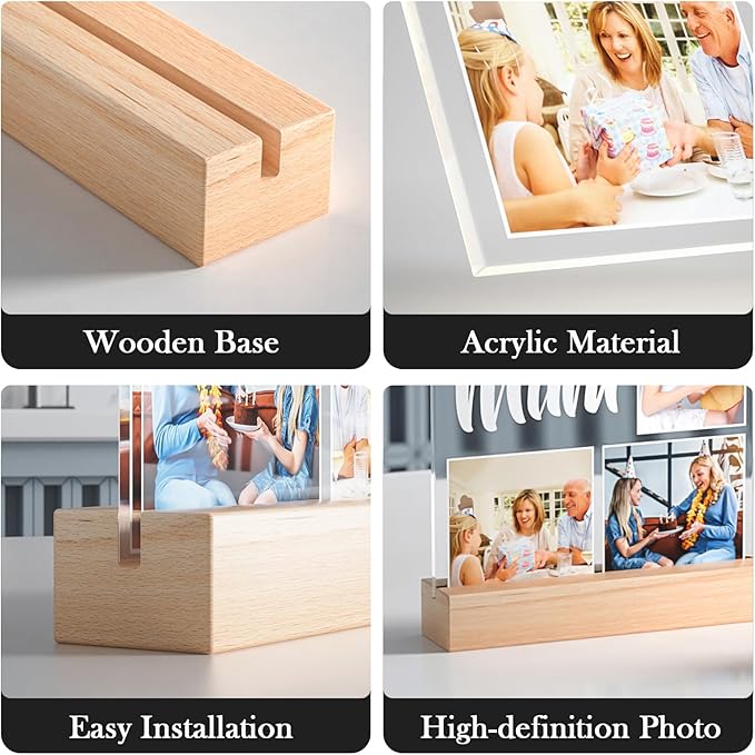 Custom Picture Frames with Photo, Custom Photo Frame with Night Light, Personalized Picture Frame, Personalized Anniversary Couple Gifts for Women Men Him Her Girlfriend Boyfriend Wife