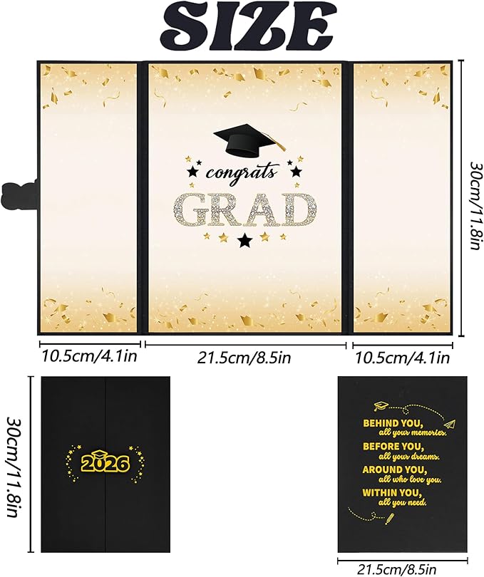 Vlipoeasn 2026 Graduation Guest Book Alternative, Black Gold Class of 2026 Graduation Party Decorations, Graduation Signature Book for 2026 College High School, Unique Graduation Gifts for Friends