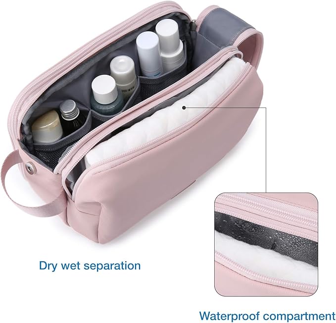 BAGSMART Toiletry Bag for Men, Travel Toiletry Organizer Dopp Kit Water-resistant Shaving Bag for Toiletries Accessories, Door Room Essentials,Pink-medium