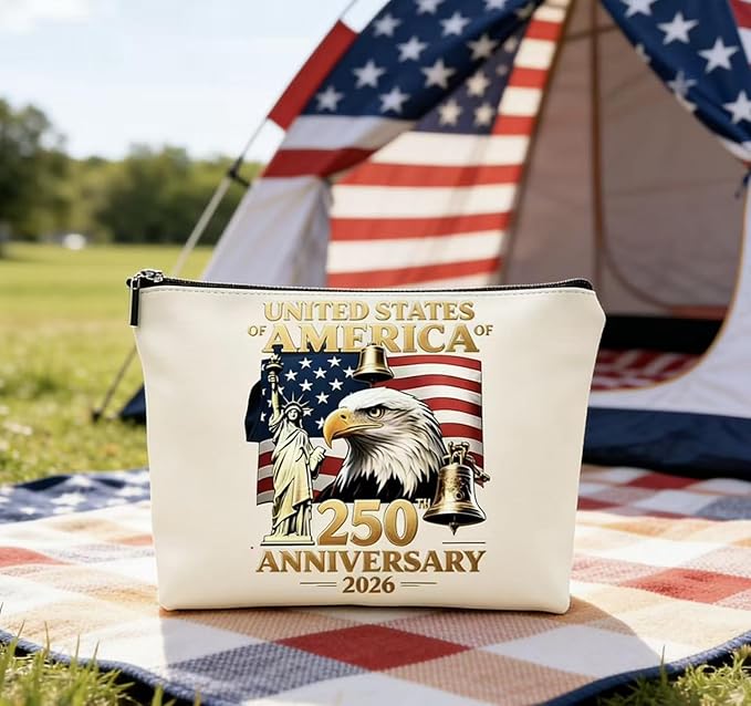 250th Anniversary Makeup Bag Eagle Freedom America Flag designs Small Travel Pouch Patriotic Accessories Women Men Supplies Workday Toiletry Bags with Zipper for Friend Family Independence Day Gift