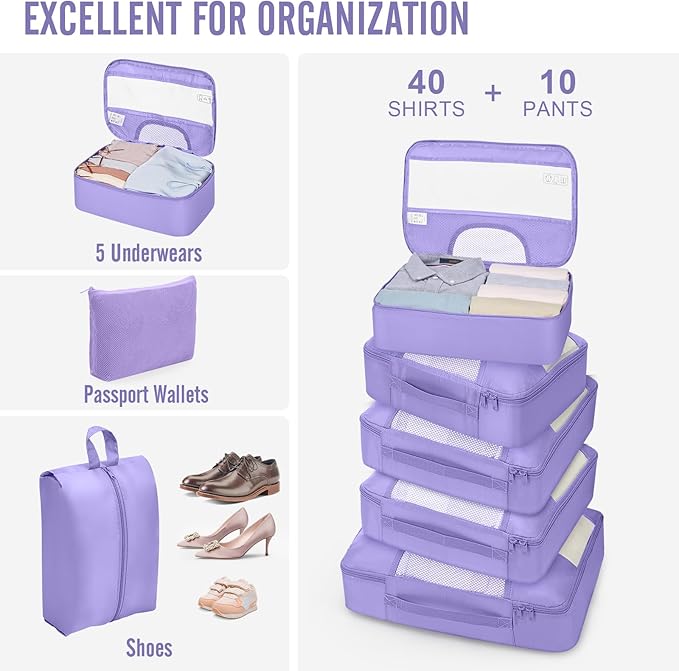 Veken 10 Set Packing Cubes for Travel Essentials, Suitcase Organizer Bags in 4 Sizes, Carry-On Luggage Accessories with Large Laundry Bag & Passport Holder, Must-Have for Airplane, Road Trip & Camping