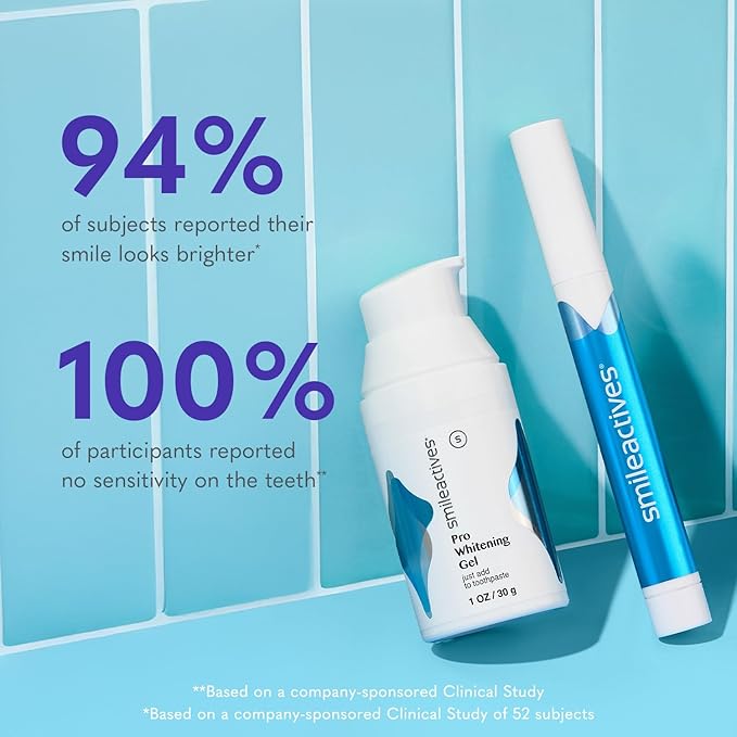 Smileactives Teeth Whitening Kit, Complete at Home Teeth Whitening Treatment, Travel Size Tooth Whitening, Stain Remover for White Teeth, Contains Clinical-Grade Hydrogen Peroxide, 30 Day Kit