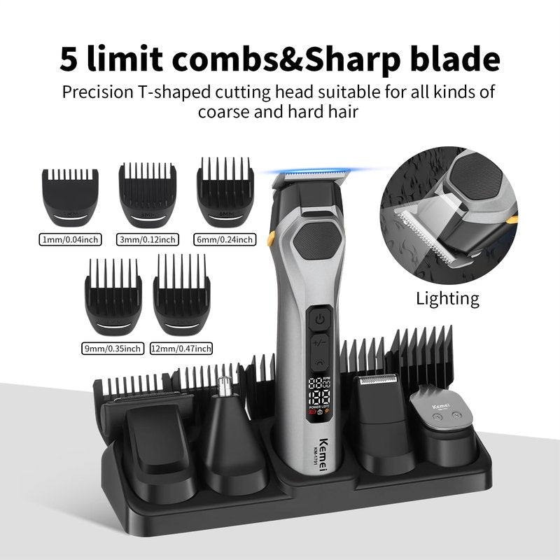 KEMEI 5-in-1 All-in-One Grooming Kit for Men, Cordless Professional Beard Trimmer and Nose Ear Trimmer, Electric Facial Grooming Set, Sideburn and Eyebrow Trimming Tool, Gifts for Men