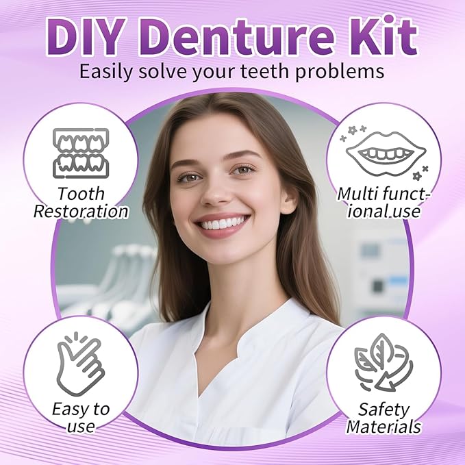 At-Home DIY Denture Kit – Full Set Upper & Lower False Teeth, Reusable Resin, Customizable Fit, A03
