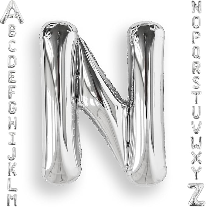 AULE 40 Inch Big Letter Balloon Silver N Large Foil Helium Alphabet Balloons A-Z for Birthday Anniversary Graduation New Year Party Decoration Supplies