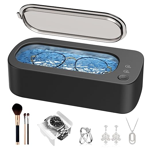 Ultrasonic Jewelry Cleaner Machine: 48KHz Ultra Sonic Cleaner for Jewelry,Eyeglass,Rings,Watch Band,Dentures,with Dual Cleaning Modes,350ML 304 Stainless Steel Tank,Gift for Wife,Mom,Daughter