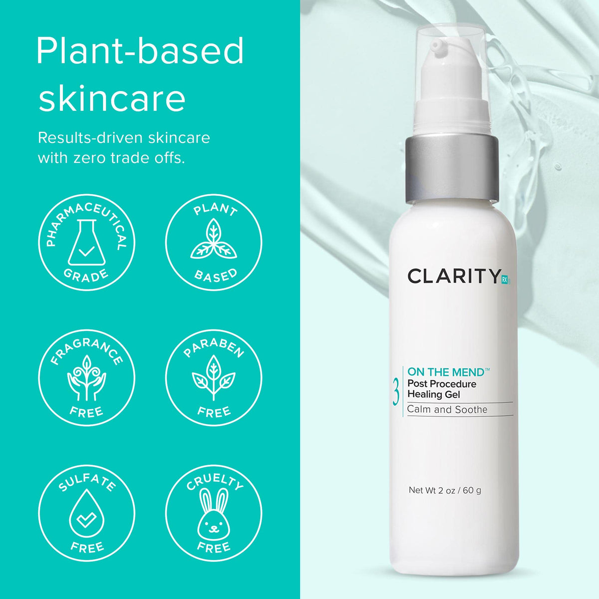 ClarityRx On The Mend Healing Gel, Natural Plant-Based Face & Body Ointment for Post Skincare Treatments (2 oz)