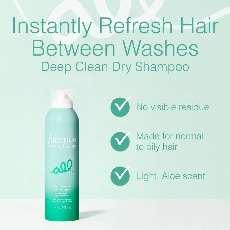Function of Beauty Deep Cleaning Dry Shampoo for Normal to Oily Hair - Talc-Free Dry Shampoo with No Visible Residue - Lightweight, Volumizing & Fast-Absorbing for Excess Oil, Sweat & Odor