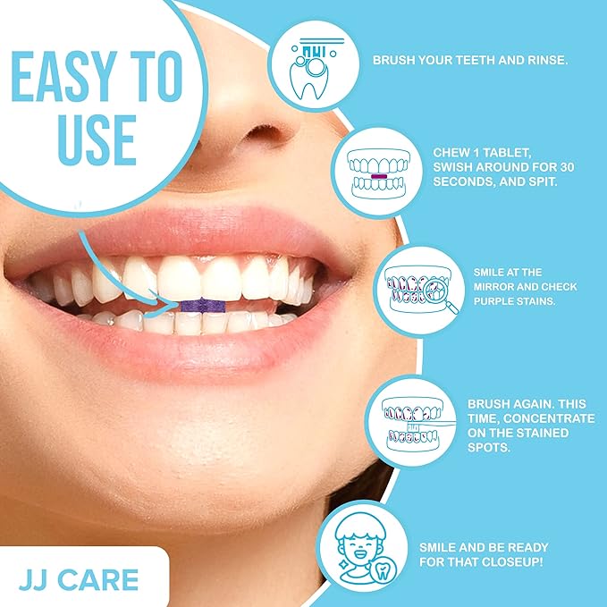 JJ Care Disclosing Tablets for Kids and Adults - 120 Count, Individually Wrapped Plaque Disclosing Tablets for Kids Brushing Teeth, Berry Flavored Plaque Remover, Dental Care for Teeth Brushing