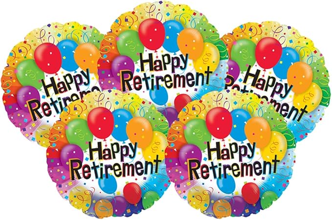 Set of 5 Happy Retirement 18" Foil Party Balloons