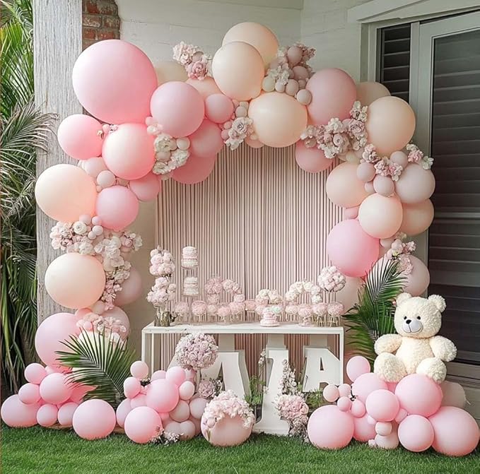 Pastel Light Pink Balloons Double Stuffed Pink Balloon Garland Arch Kit Different Sizes 18/12/5 Inch For Birthday Baby Shower Gender Reveal Bridal Party Decorations