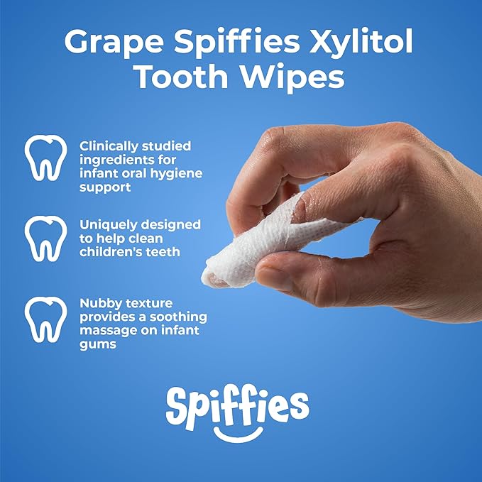 Baby Teeth Wipes - Apple & Grape Flavor Variety, Xylitol-Enriched Baby Gum Cleaner & Dental Wipes for Teething Relief and Teeth Cleaning - Safe for Infants & Toddlers, 20 Count (Pack of 3)