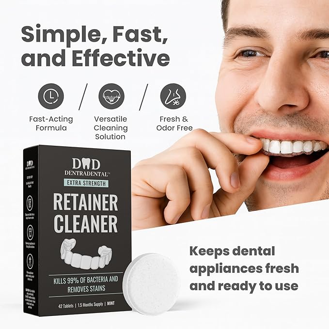 42 Count Retainer Cleaner Tablets for Aligner, Mouth Guard, Night Guard and More. Cleaning Tablets for Ultrasonic Cleaners - Fresh in 3 Minutes - 1.5 Month Supply - Mint