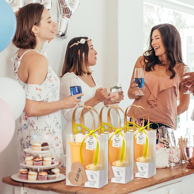 56Pcs Baby Shower Prizes for Game Winners Baby Shower Favors Gifts including Plastic Tumbler Notebook Scented Candles Ballpoint Pen Mirrors with Hair Brushes Bracelet Gift Bag (Yellow)