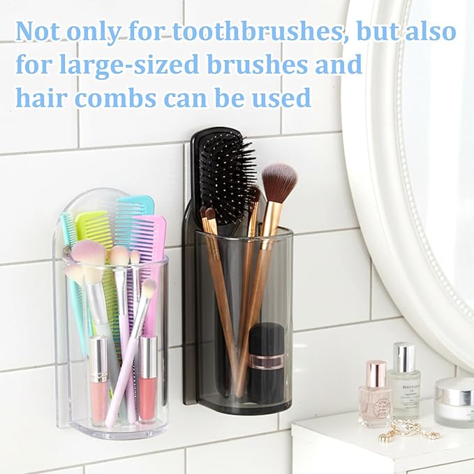 Wall-Mounted Electric Toothbrush Holders, 2Pcs Toothbrush Stand Self Adhesive Electric Tooth Brush Organizer Space Saver (Clear, Grey)