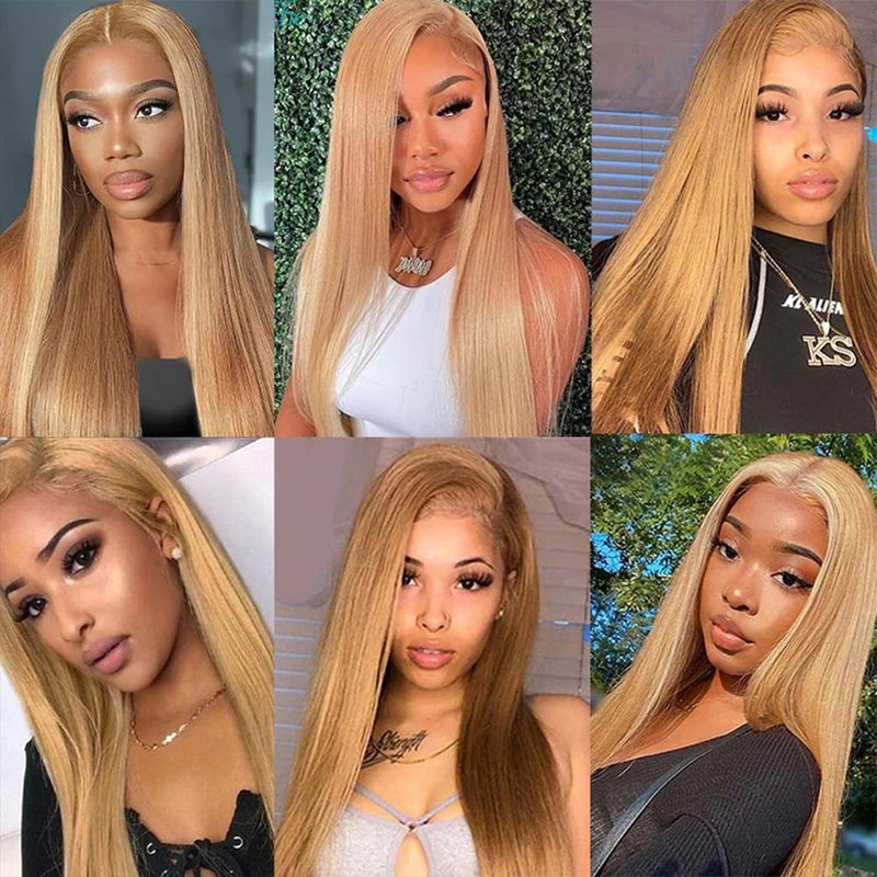 Blonde Human Hair Bundles P27/613 Straight Human Hair Bundles Brazilian Virgin Remy Hair Extensions Double Weft P27/613 Honey Blonde Straight Bundle 8 10 12 inch