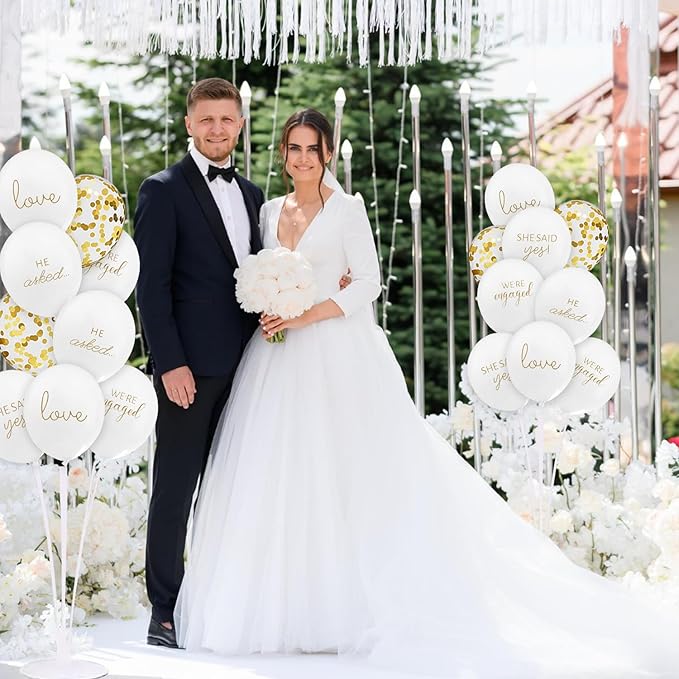50Pcs Engagement Balloons, Engagement Party Decorations, He Asked balloons, She Said Yes Balloons, Gold Confetti Latex Balloon, Bridal Shower Engagement, Wedding Party Decoration