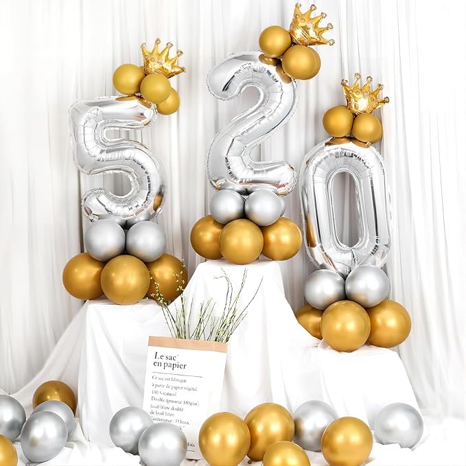 40 Inch Silver Number Balloons, Helium Mylar Foil Number Balloons for Birthdays, Number 5 Balloon for Party Wedding Bachelorette Birthday Bridal Shower Anniversary Celebration Party Decorations