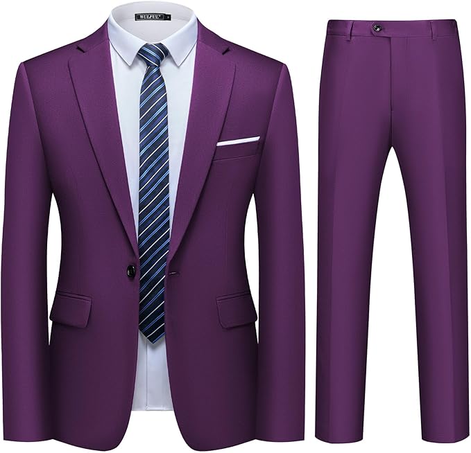 WULFUL Men's 2 Piece Slim Fit Suit Set One Button Blazer Jacket Pants Tuxedo Set for Party, Wedding and Business
