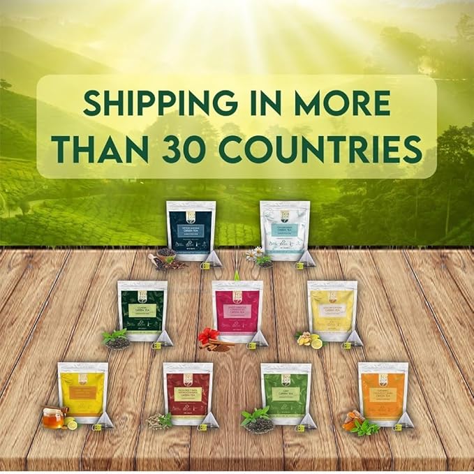 Tea Leaf & Co. Detox Kahwa Green Tea Bags (50 Count), Green Tea with Ginger, Tulsi & Rock Salt, Caffeinated, Natural Green Tea, Blended with Fresh Herbs and Spices, Gluten Free
