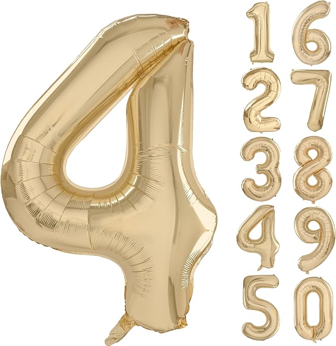 40 inch White Gold Number Balloon Giant Foil Helium Balloons Champagne Gold Number 4 Balloon for 4th Birthday Party Decorations