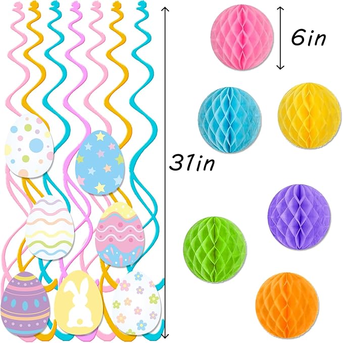 Easter Birthday Party Decorations Bunny Happy Birthday Banner Honeycomb Ball Eggs Swirl Streamers for Happy Easter Spring Home Birthday Party Decorations