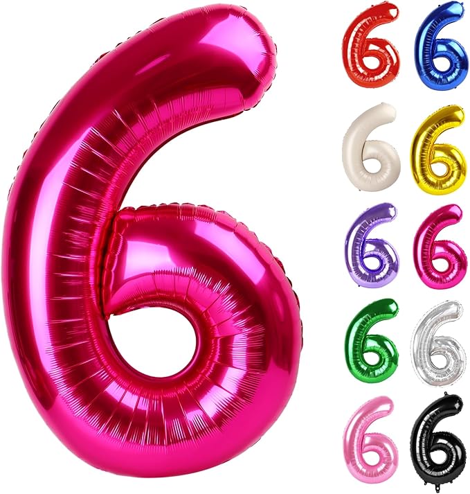 Hot Pink Number 6 Balloon 40 Inch, 6 Balloon Number, 6th Birthday Decorations, Hot Pink Party Supplies for Boys Girls