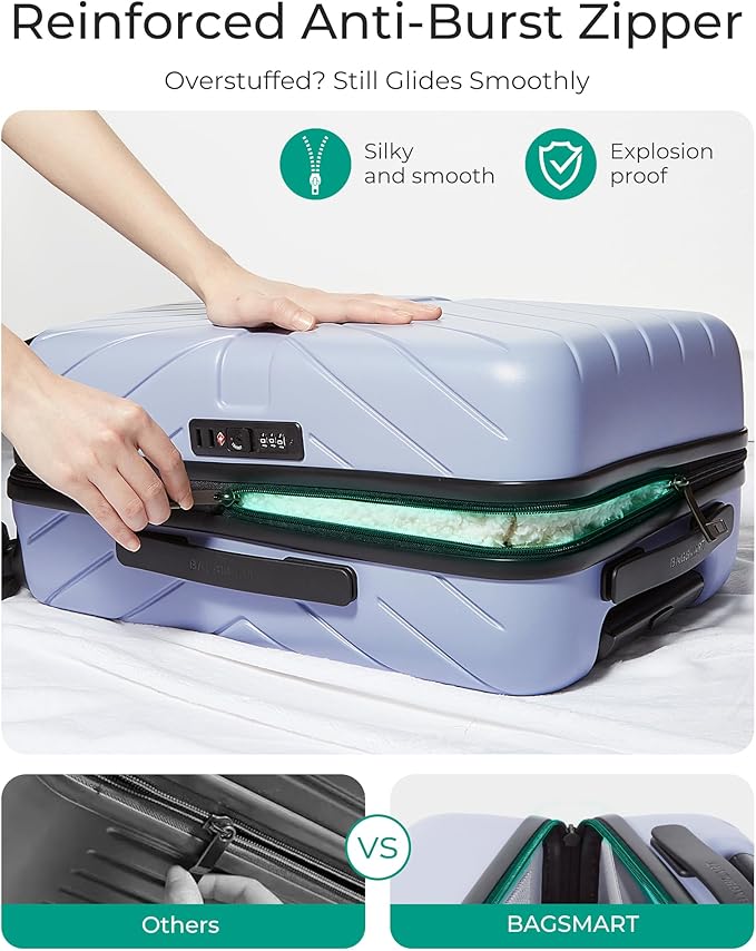 BAGSMART Carry On Luggage 22x14x9 Airline Approved, 20 Inch Lightweight Carry On Suitcase, Hard Shell Luggage with Spinner Wheels, 20 Inch Rolling Suitcases, Purple