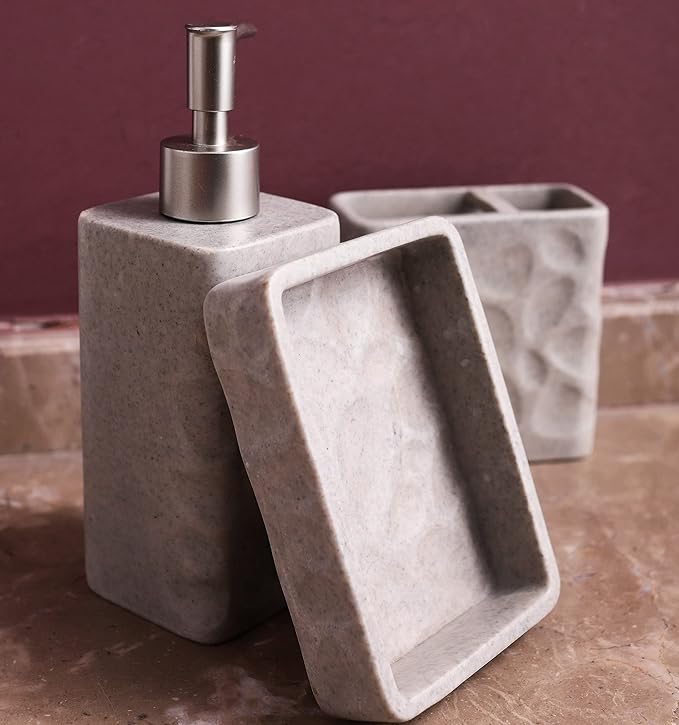 Hymmah Bathroom Accessories Set,Toothbrush Holder,Farmhouse Bathroom Decor,4 Pcs Resin Gift Set Apartment Necessities, Contain Toothbrush Cup,Soap Dispenser,Soap Dish,Tumbler