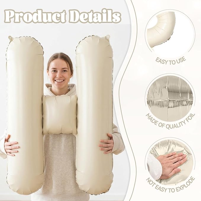 40 Inch Beige Oh Boy Balloons, Large Cream White OH BOY Balloon Letters, Neutral Ivory Sand White Big Alphabet Banner Sign Balloon for Boys Birthday Baby Shower Gender Reveal Party Decorations