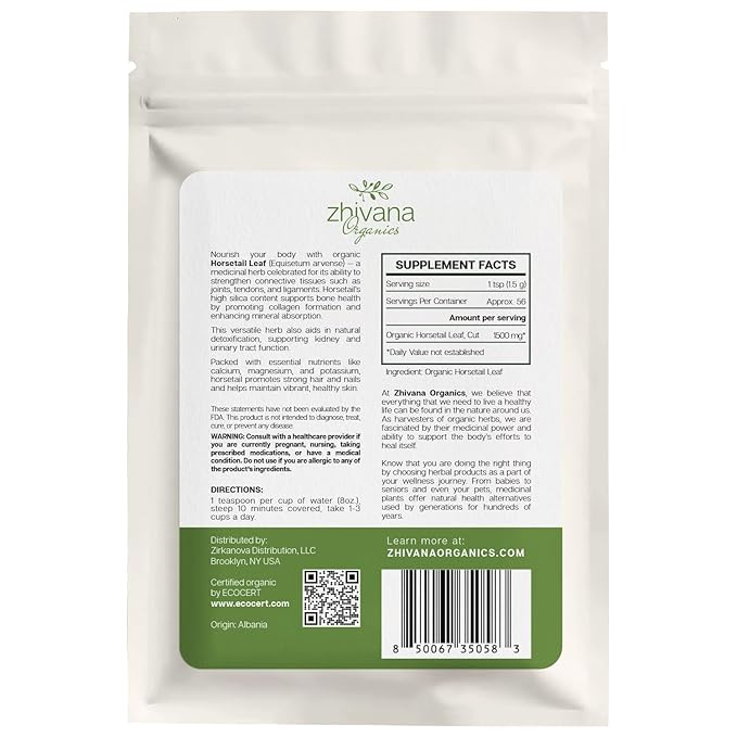 Horsetail Tea Organic (3 oz.) - Organic Horsetail Herb (Equisetum arvense) - Horse Tail Grass - Natural Silica-RichTea for Hair Growth, Nails & Bone Strength - Cola de Caballo Hierba