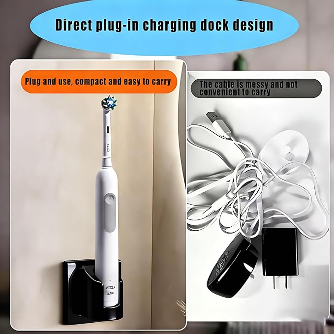 Wall Charger for Oral B Electric Toothbrush, Compatible with Oral B iO3 iO4 iO5 iO6 PRO/DB Series Inductive Charging Base Model 3757（Not Suitable for Toothbrush with Diameter Exceeding 3cm）（Black）