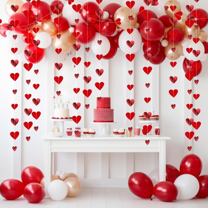 10 Pack 130ft Glitter Red Holographic Heart Party Garland Asymmetrical Love Hanging Banners for Birthday Wedding Decorations Mothers Day Bachelorette Bridal Shower Engagement