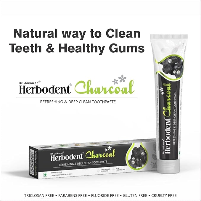 Herbodent® Charcoal Toothpaste - 6.53 Oz Pack of 6 | Whitens Teeth & Fresh Breath | No Bleach, No Fluoride | Activated Bamboo Charcoal & Organic Herbs -Wheat Germ Oil, Thyme Oil, Clove Oil