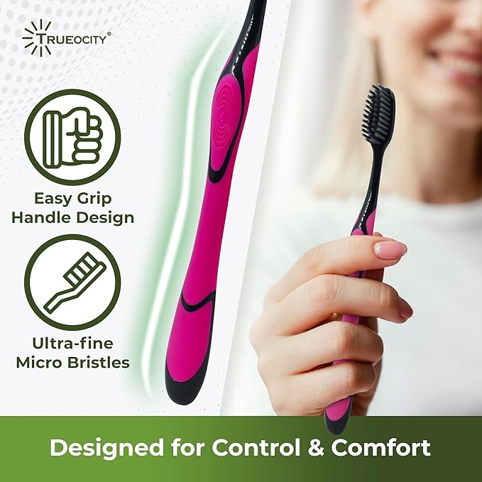 Charcoal Toothbrush 6 Pack, Natural Teeth Whitening Solution - Ultra Soft Tooth Brush - Gentle, Slim Brush Head - Black Toothbrushes for Adults Working Great with Activated Charcoal Toothpaste