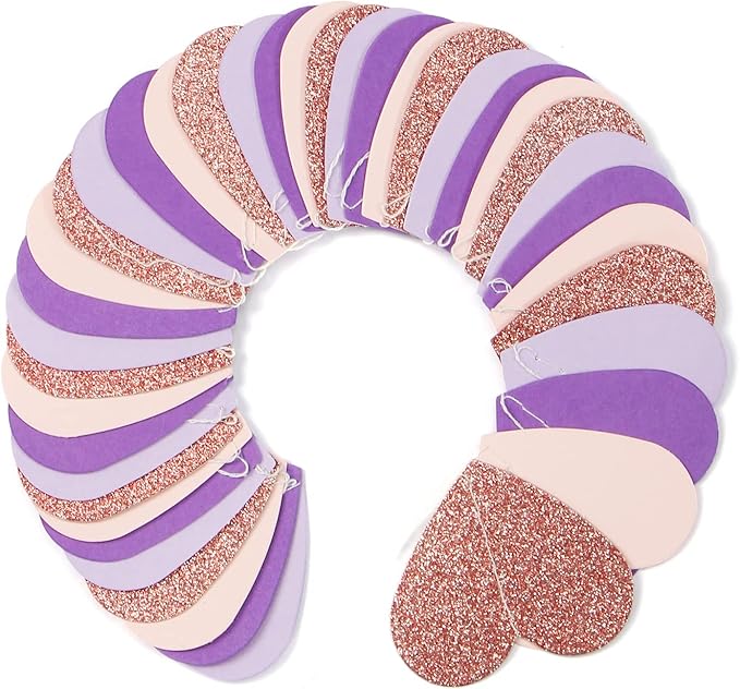 Rose-Gold Pink-Purple Party-Decorations Heart Garland - 52Ft Streamers Baby Shower Decorations Girl Women Birthday Hanging Paper Banner,Valentines Day Wedding Engagement Decor Lasting Surprise