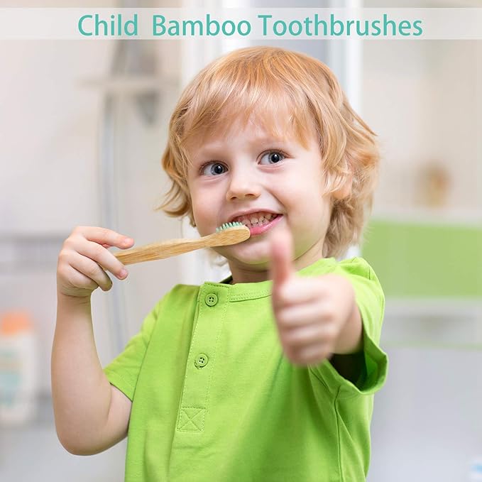 Boao 16 Pcs Kids Bamboo Toothbrush Soft Bristle Natural Toothbrush Wooden for Kids with Colorful Bristles and Ergonomic Animal Designs Handles