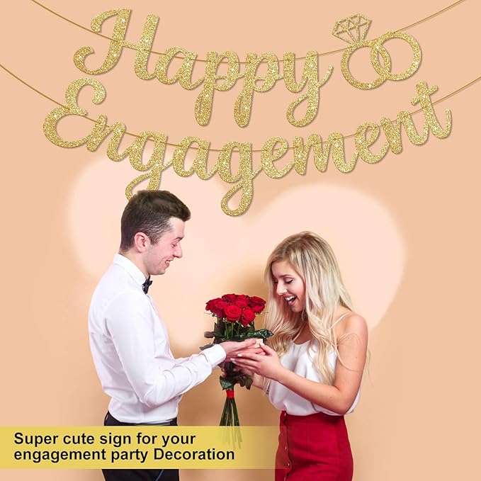 Happy Engagement Banner, Engagement Party Decorations, Engaged Banner Sign for proposal Wedding Decor Bridal Shower Bachelorette Party Decorations