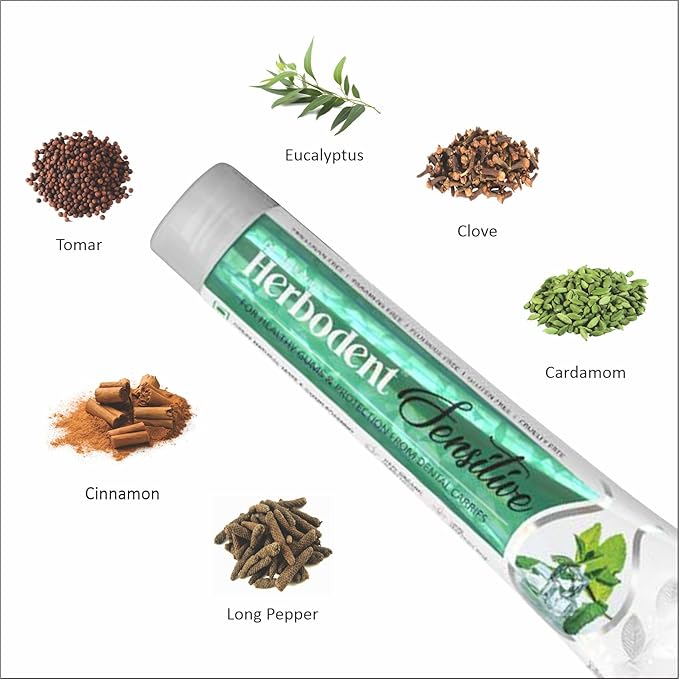 Herbodent® Sensitive Toothpaste - 6.53 Oz Pack of 6 | Enamel Repair & Cavity Protection, Fluoride Free, Sensitive Care with Natural Mouthwash & Gum Strengthening Herbs - Clove, Tomar, Long Pepper...