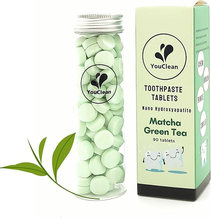 90 Toothpaste Tablets in Refill/Recycle Glass Tube - for Travel and Daily Home Office Use - Nano Hydroxyapatite, Fluoride-Free, Vegan