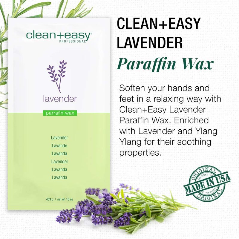 Clean + Easy Calm Lavender Paraffin Wax, Deeply Hydrating Moisturizing for Hand and Feet, Spa-Grade Treatment for Dry Skin, 475 ml