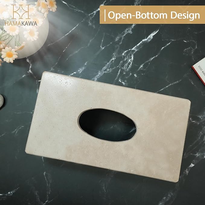 Natural Marble Tissue Box Cover, Beige Tissue Organizer L 10 x W 5.5 x H 3.5 Inch, Heavy Stone Decorative Box, Square Tissue Box Holder for Home Decor, Kitchen, Bathroom