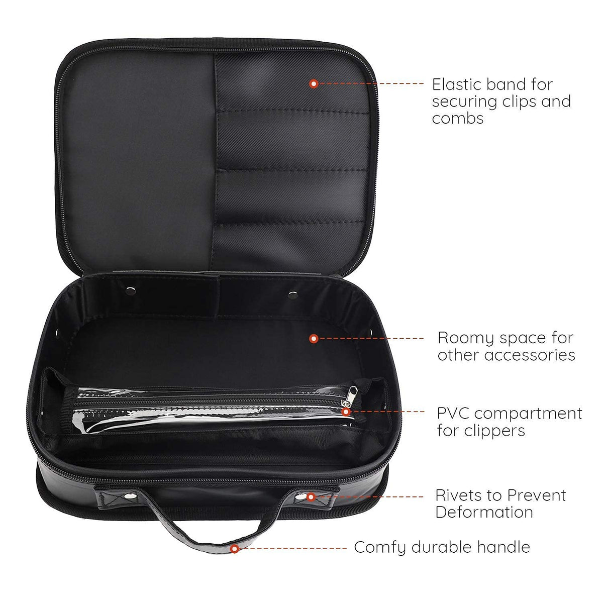 Segbeauty Barber Tool Bag, 10.8 x 14.6in PU Leather Travel Makeup Toiletry Carrying Case, Hair Styling Cutting Kit Storage Organizer for Dryer Clipper Shears Combs Cosmetics Salon Beauty Supplies